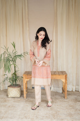 Beige Pashmina Jacquard Kurta