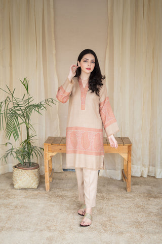 Beige Pashmina Jacquard Kurta