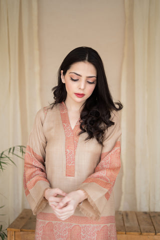 Beige Pashmina Jacquard Kurta