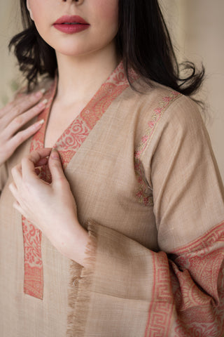 Beige Pashmina Jacquard Kurta