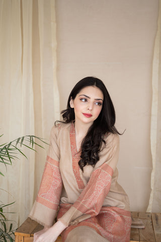 Beige Pashmina Jacquard Kurta