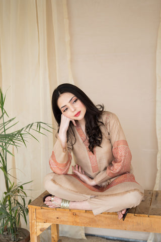 Beige Pashmina Jacquard Kurta