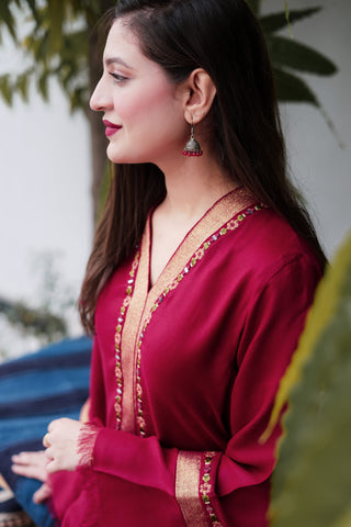 Reddish Maroon Pashmina Kurta