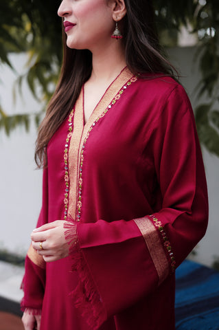 Reddish Maroon Pashmina Kurta