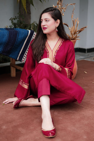 Reddish Maroon Pashmina Kurta